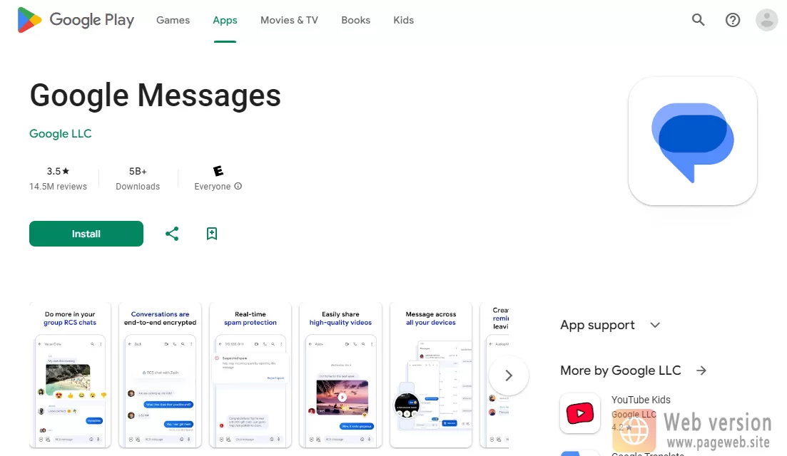 Google messages web version official website login URL