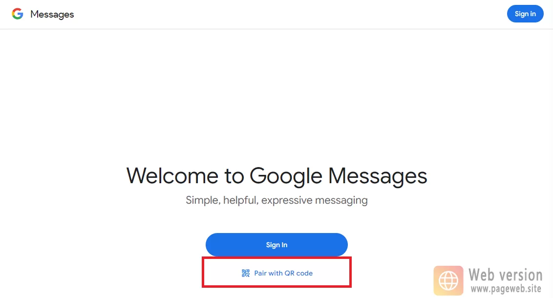 Google messages web version official website login URL