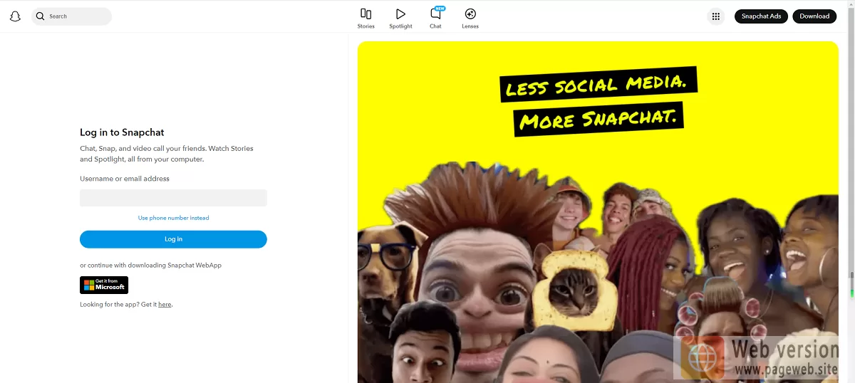 Snapchat web version (official website login URL)