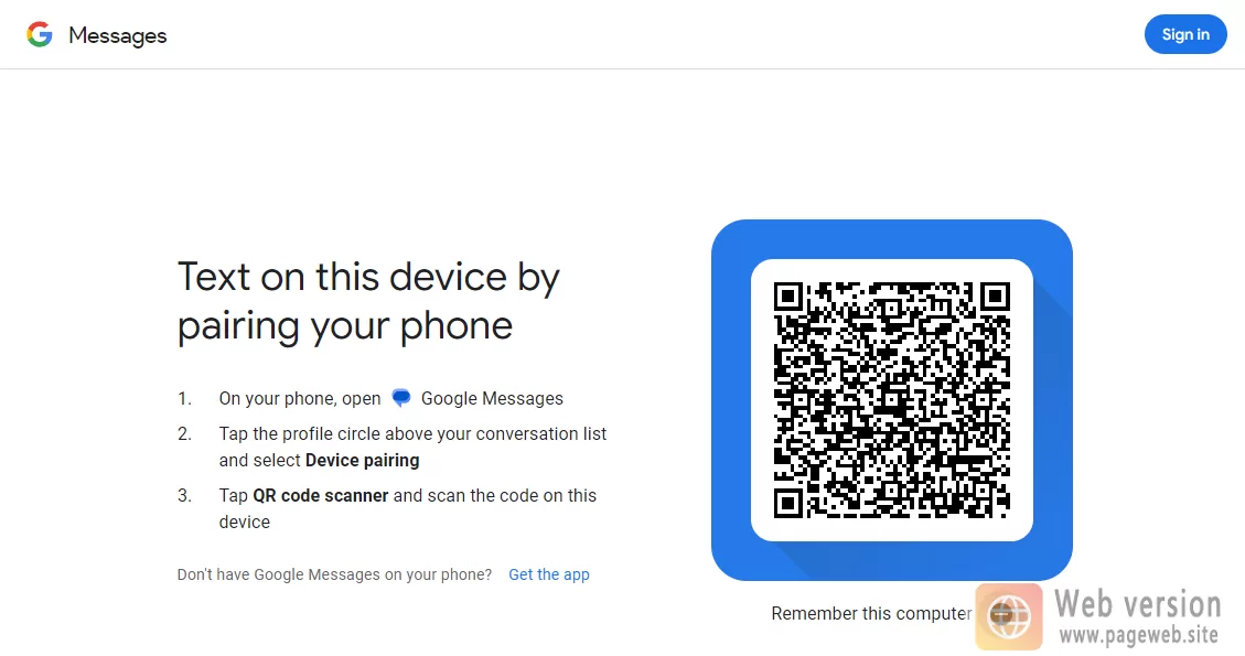 Google messages web version official website login URL