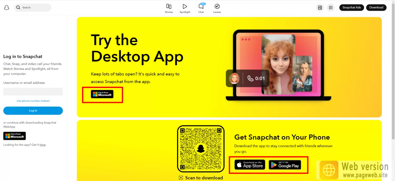 Snapchat web version (official website login URL)